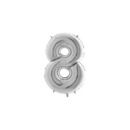 PALLONE NUMERO 8 MYLAR 66cm 26 ARGENTO