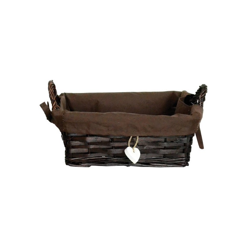CESTO RETTANGOLARE C/FODERA MARRONE + CUORE 26x18x10cm CEN02549