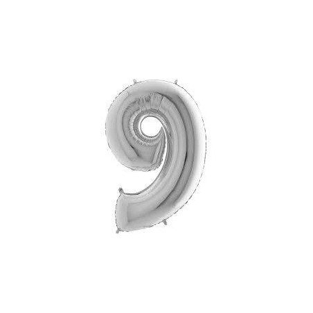 PALLONE NUMERO 9 MYLAR 66cm 26 ARGENTO