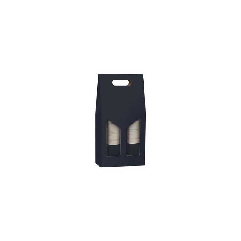 SCATOLA 2 BOTTIGLIE C/MAN. E FIN. 18x9x38cm NERO LISCIA