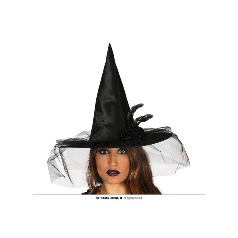 CAPPELLO STREGA C/FIORE E TULLE