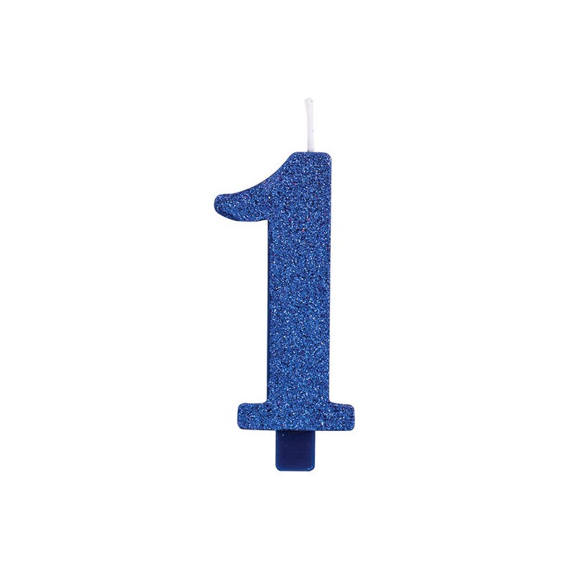 CANDELINA NUMERO 1 GLITTER BLU 9,5cm