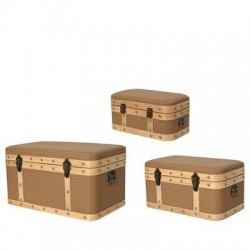 BAULE IN TESSUTO INTRECCIATO CON BORDO IN LEGNO E CHIUSURA IN RAME 28x49x25cm