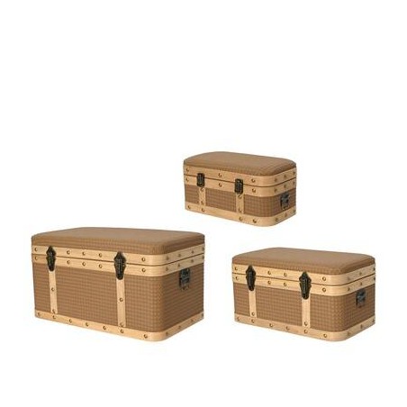 BAULE IN TESSUTO INTRECCIATO CON BORDO IN LEGNO E CHIUSURA IN RAME 28x49x25cm