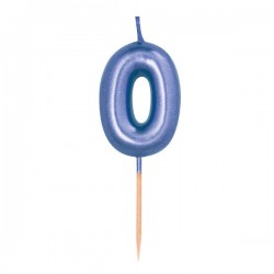 CANDELINA NUMERO 0 METAL BLU 7cm