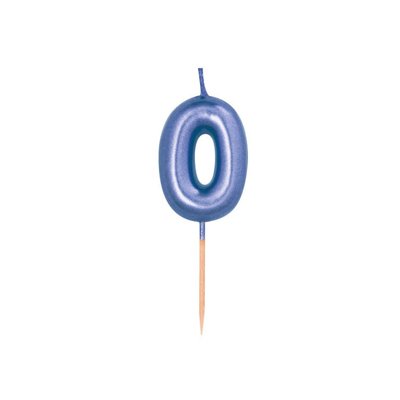 CANDELINA NUMERO 0 METAL BLU 7cm