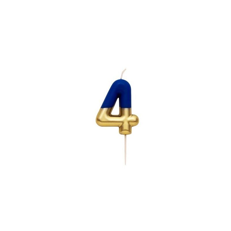 CANDELINA NUMERO 4 BLU/ORO 10,5cm