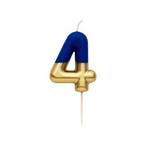 CANDELINA NUMERO 4 BLU/ORO 10,5cm