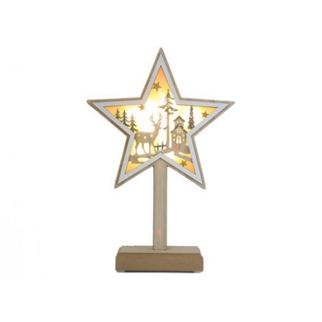 STELLA LEGNO C/PIEDE E LUCI LED 33cm