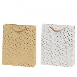 BORSA GIFTBAG IN CARTA 18x8x24cm STAMPA STELLINE ORO IN RILIEVO 2 COLORI ASS.TI 1pz