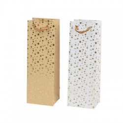 BORSA GIFTBAG IN CARTA 12x10x36cm STAMPA STELLINE ORO IN RILIEVO 2 COLORI ASS.TI 1pz