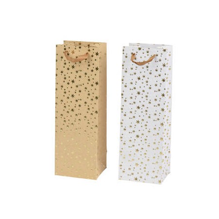 BORSA GIFTBAG IN CARTA 12x10x36cm STAMPA STELLINE ORO IN RILIEVO 2 COLORI ASS.TI 1pz