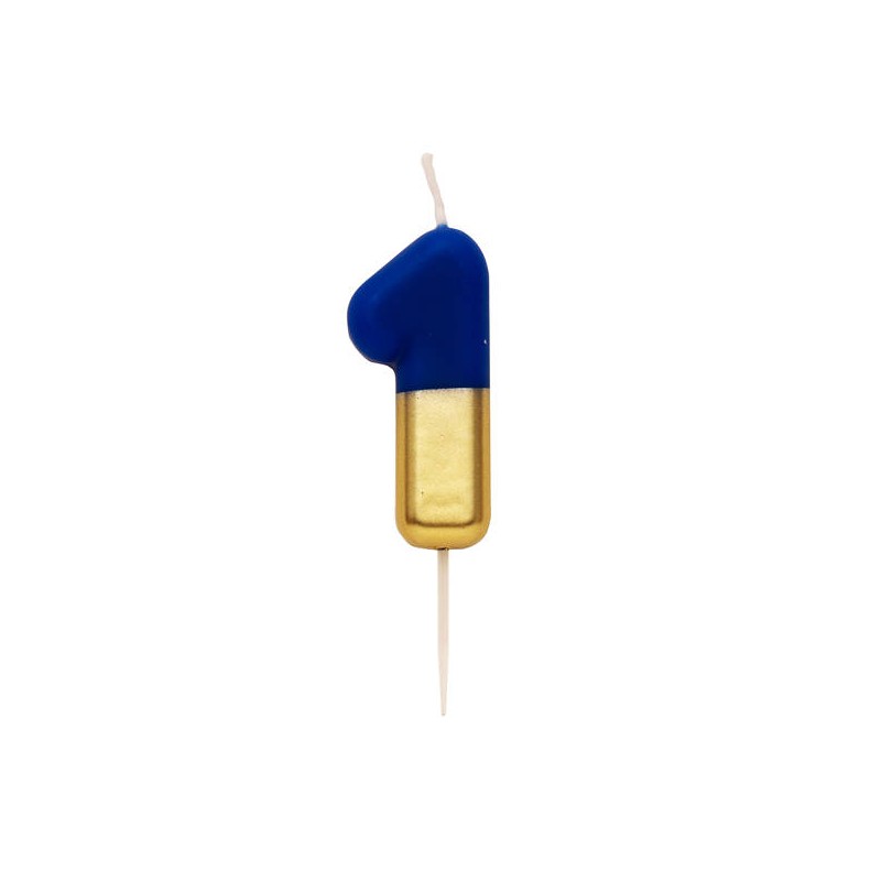 CANDELINA NUMERO 1 BLU/ORO 10,5cm