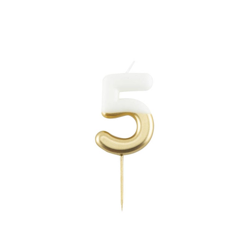 CANDELINA NUMERO 5 BIANCO/ORO 10,5cm