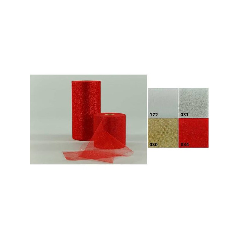 TULLE GLITTER H.25cm METAL ROSSO 100mt