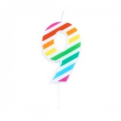 CANDELINA NUMERO 9  MULTICOLOR STRIPES 10,5cm