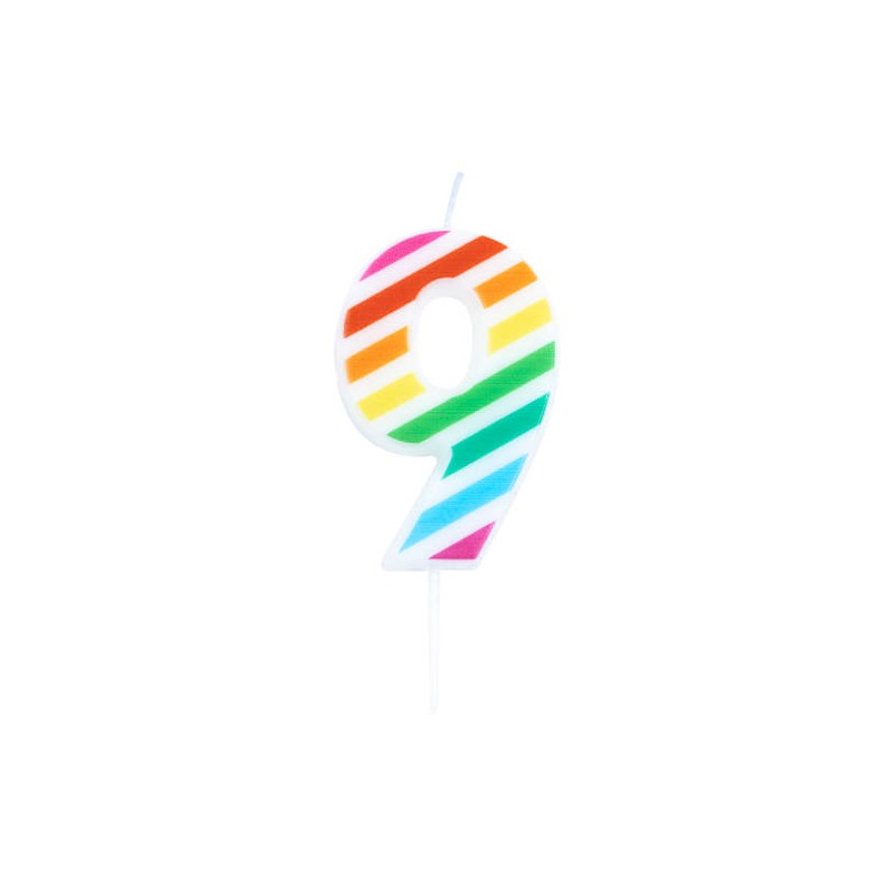 CANDELINA NUMERO 9  MULTICOLOR STRIPES 10,5cm