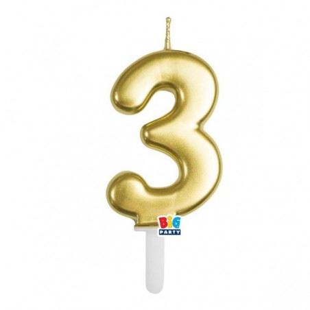 CANDELINA NUMERO 3 TINY PLUMP ORO METAL 7cm