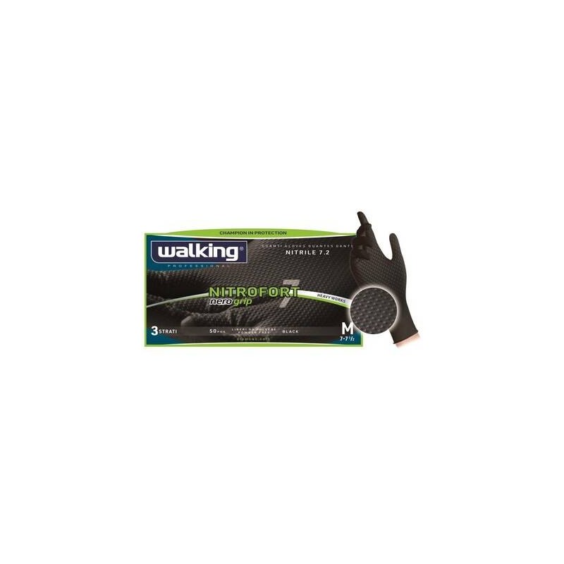 GUANTI NITRILE NITROFORT 7 GRIP WALKING NERO TG.XL 50pz