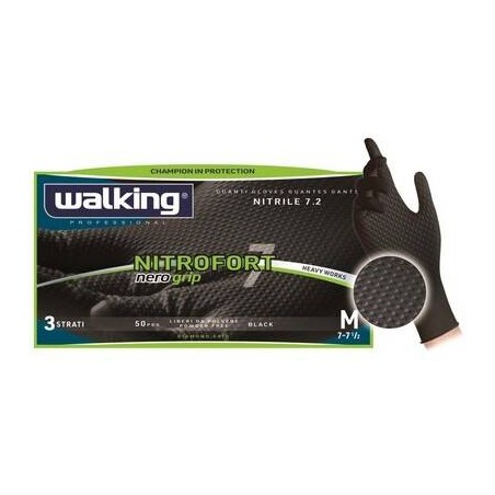 GUANTI NITRILE NITROFORT 7 GRIP WALKING NERO TG.XL 50pz