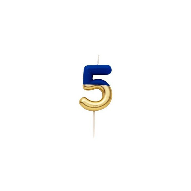 CANDELINA NUMERO 5 BLU/ORO 10,5cm