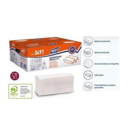 ASCIUGAMANI A V PURA CELLULOSA 2VELI 20,5x21,2cm 200pz DISPENSERBOX PVC