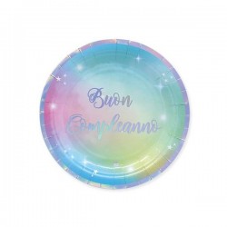 PIATTI DESSERT 18cm BUON COMPLEANNO SOFT RAINBOW 8pz