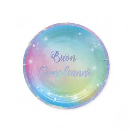 PIATTI DESSERT 18cm BUON COMPLEANNO SOFT RAINBOW 8pz