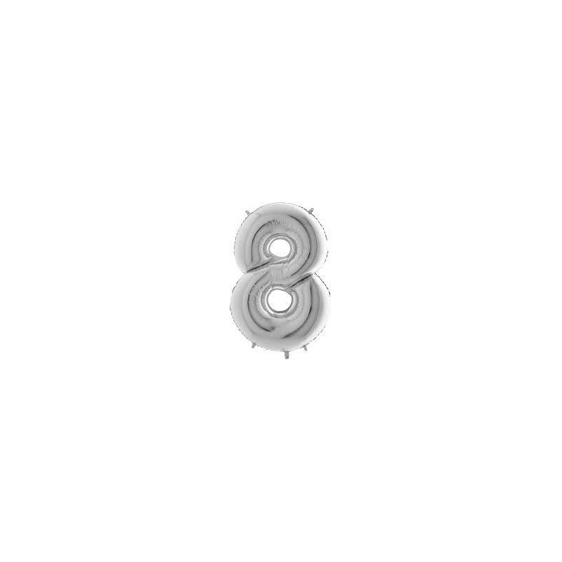 PALLONE NUMERO 8 MYLAR 66cm 26 ARGENTO