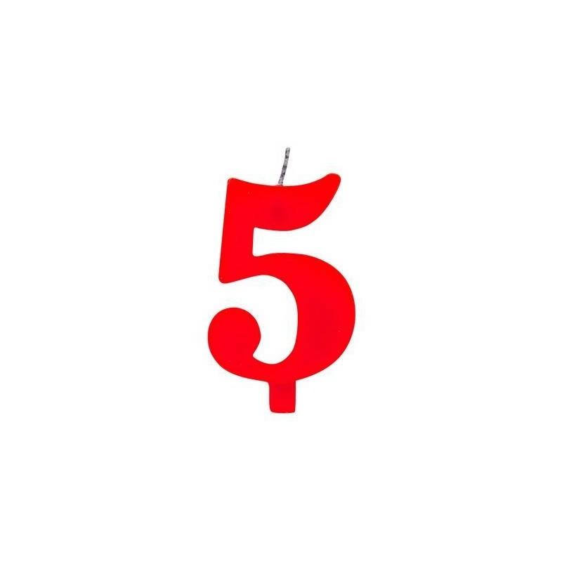 CANDELINA NUMERO 5 SCINTILLANTE  ROSSA 9,5cm