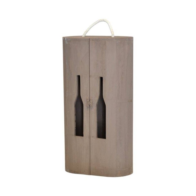 CASSETTA 2 BOTTIGLIE LEGNO  C/FIN SAGOMATA TORTORA CASL1906