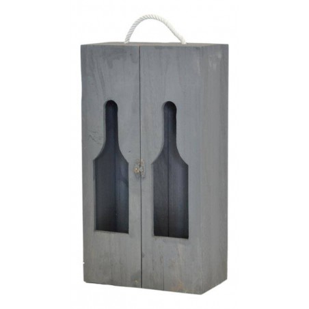 CASSETTA 2 BOTTIGLIE LEGNO C/FIN SAGOMATA GRIGIO CASL1578