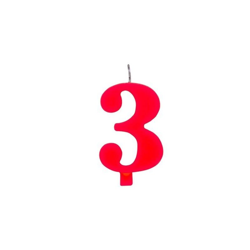 CANDELINA NUMERO 3 SCINTILLANTE  ROSSA 9,5cm