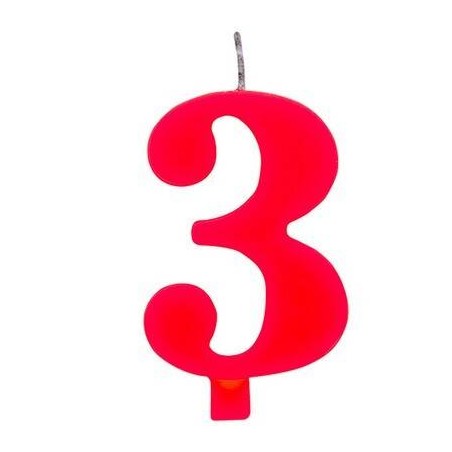 CANDELINA NUMERO 3 SCINTILLANTE  ROSSA 9,5cm