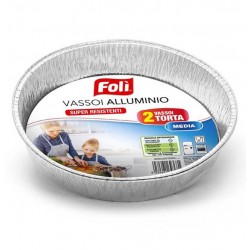 VASSOIO ALLUMINIO TONDO ø21,5x3,6cm TORTA MEDIA 2pz FOLI'