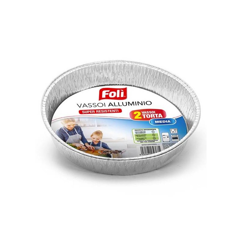 VASSOIO ALLUMINIO TONDO ø21,5x3,6cm TORTA MEDIA 2pz FOLI'