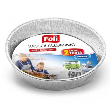 VASSOIO ALLUMINIO TONDO ø21,5x3,6cm TORTA MEDIA 2pz FOLI'