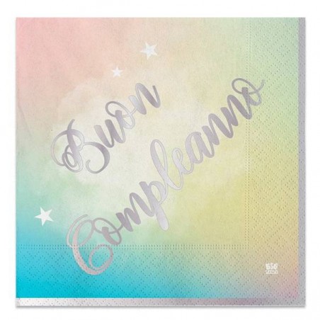 TOVAGLIOLI 33x33 BUON COMPLEANNO SOFT RAINBOW 20pz
