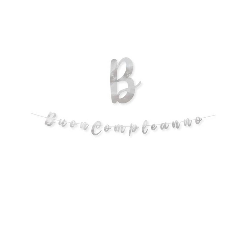 FESTONE ITALIC BUON COMPLEANNO ARGENTO METAL cm15x3mt