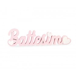 SCRITTA LEGNO BATTESIMO 55x30x14,7cm ROSA