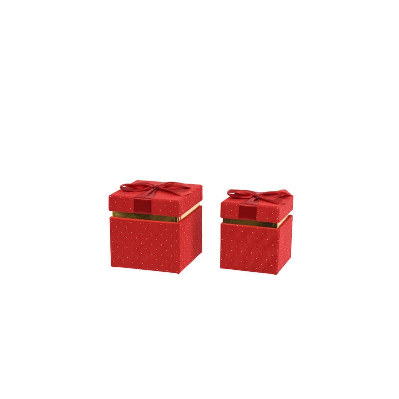 SCATOLA QUADRATA IN VELLUTO ROSSO E STRASS C/FIOCCO 12,5x12,5x12,5