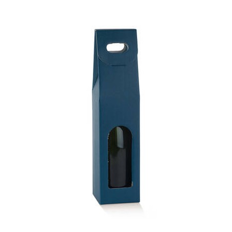 SCATOLA 1 BOTTIGLIA C/MANIGLIA E FIN. 9x9x38,5cm FIBRA BLU
