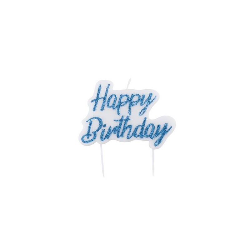 CANDELINA GLITTER TURCHESE HAPPY BIRTHDAY 8x6cm