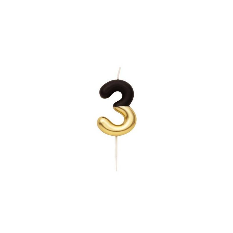 CANDELINA NUMERO 3 NERO/ORO 10,5cm