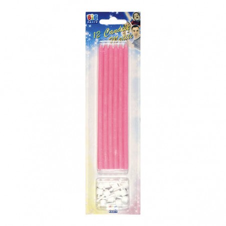 CANDELE MATITE C/SUPPORTO 15cm ROSA 12pz