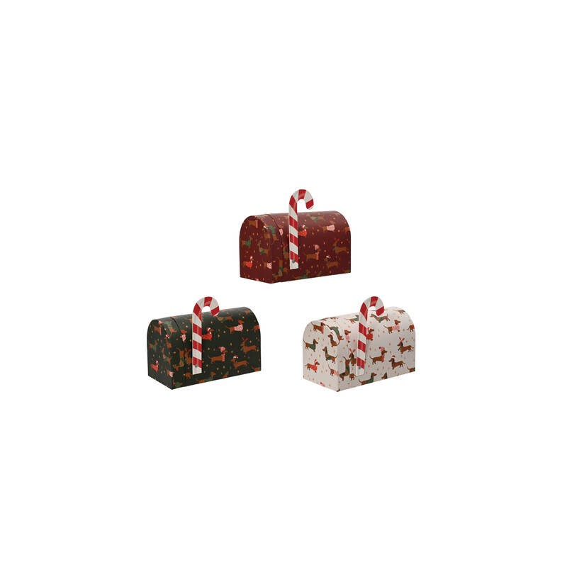 CASSETTA DELLE LETTERE IN CARTONE CON BASSOTTI 16x8,8x10cm 3 col.ass