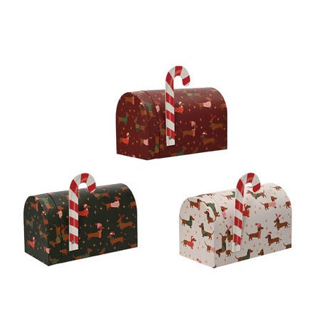 CASSETTA DELLE LETTERE IN CARTONE CON BASSOTTI 16x8,8x10cm 3 col.ass