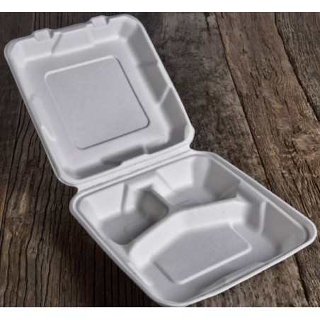 BOX POLPA 3 SCOMPARTI 1200ml 25x25x10cm BIO COMPOSTABILE 25pz USOBIO