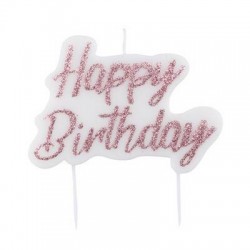 CANDELINA GLITTER ROSEGOLD HAPPY BIRTHDAY 8x6cm