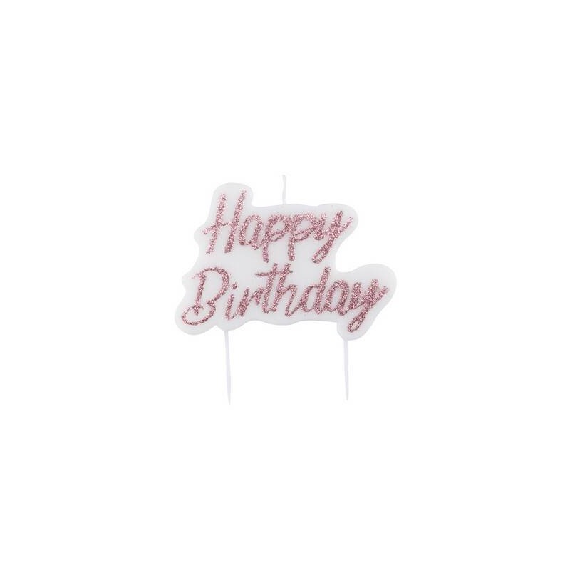 CANDELINA GLITTER ROSEGOLD HAPPY BIRTHDAY 8x6cm